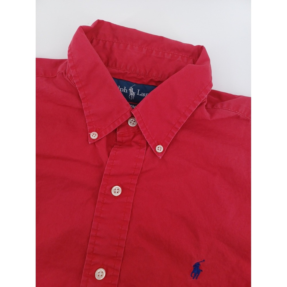 Vintage Ralph Lauren Mens Small Custom Fit Red Faded Long Sleeve Button-Down